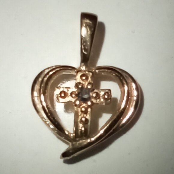 Fancy 14Kt Yellow Gold Sapphire Heart/Cross Design Pendant - Picture 1 of 4